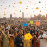 Ai image of people celebrating Basant and are happy